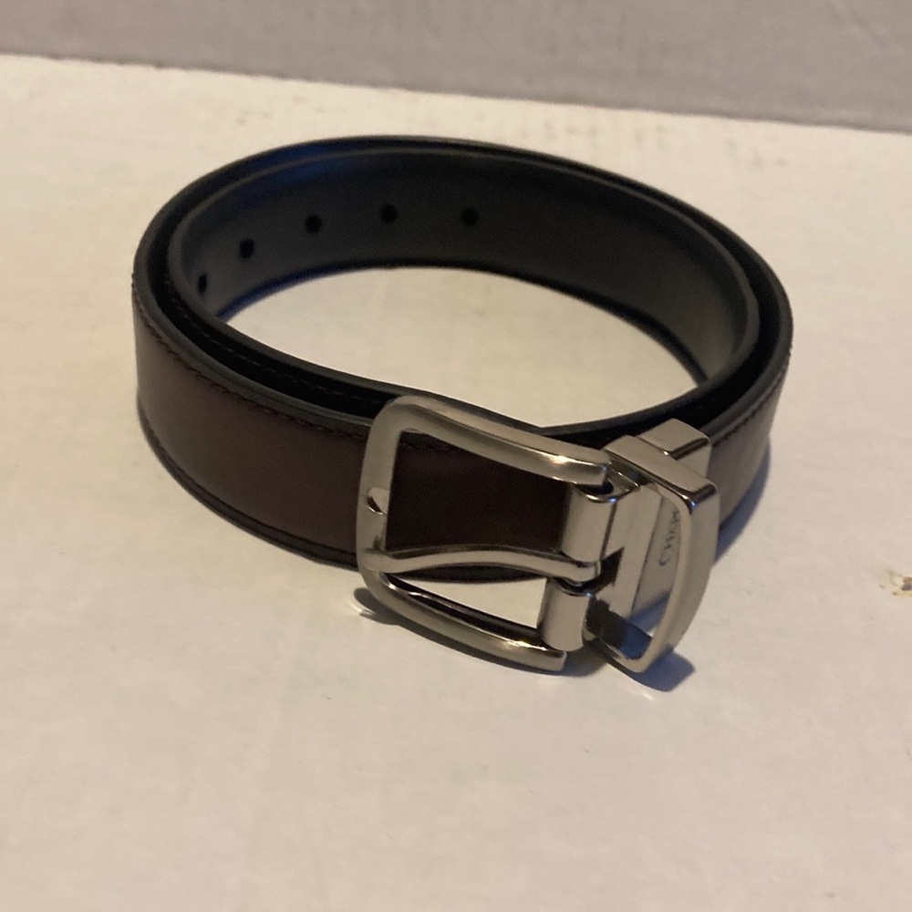Chaps Brown Leather Belt with Silver Buckle
